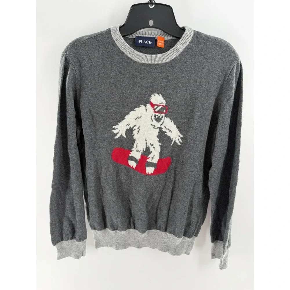 The Children's Place Yeti Pullover Sweater Kids Size Large 10/12 Gray Red